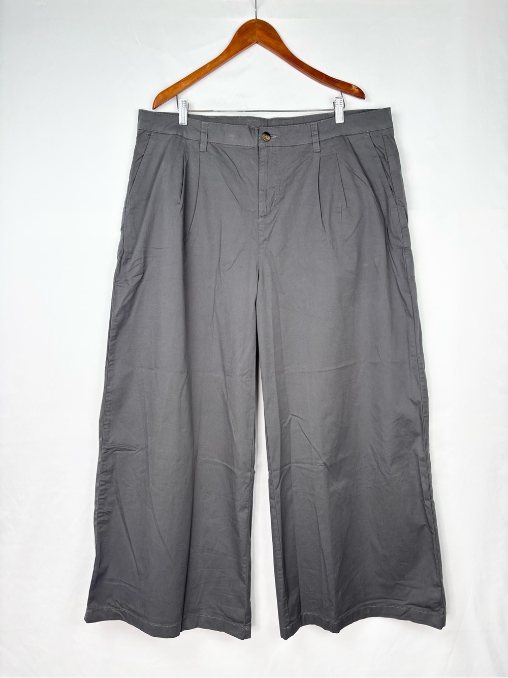 Pact Women Organic Cotton Boulevard Brushed Twill Wide Leg Trouser Gray Size XXL